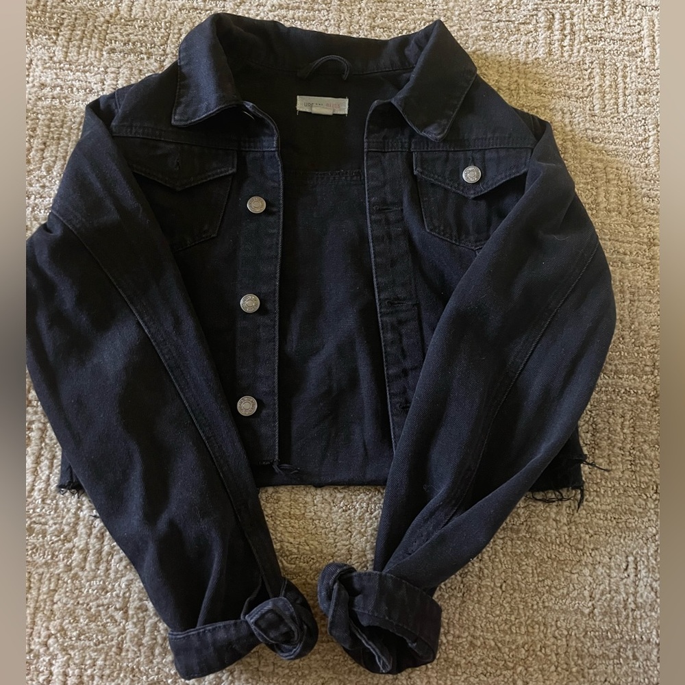 Cropped black jean jacket